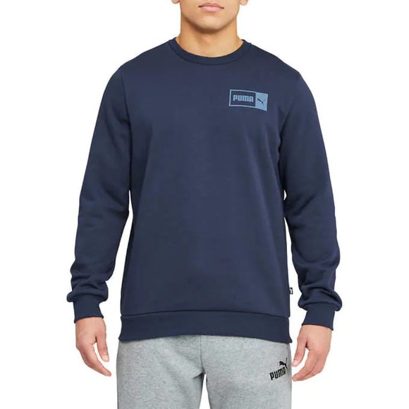 NWT Puma Men's Crew Neck Fleece Pullover Logo Sweatshirt Navy Size M $40 CC161 - Picture 1 of 4